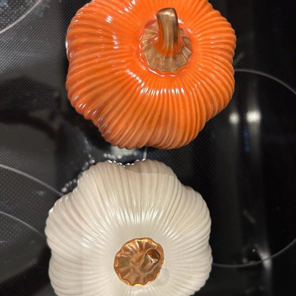 Target Bullseye Playground Fall Orange & cream set of 2 Stoneware Pumpkins - Picture 4 of 6